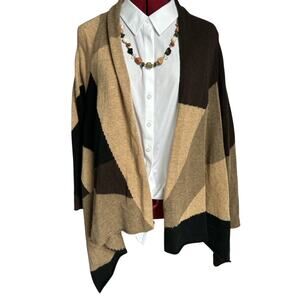 Saffron Women’s Size Medium 100% Cashmere Open Cardigan Artsy Handkerchief‎ Hem